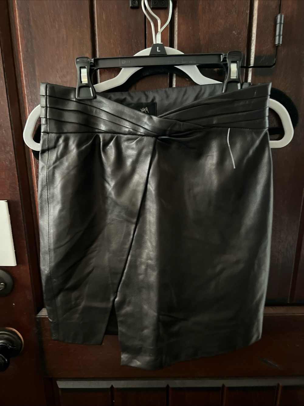 RtA Black lambskin pleaded Leather Asymmetrical Pencil Skirt